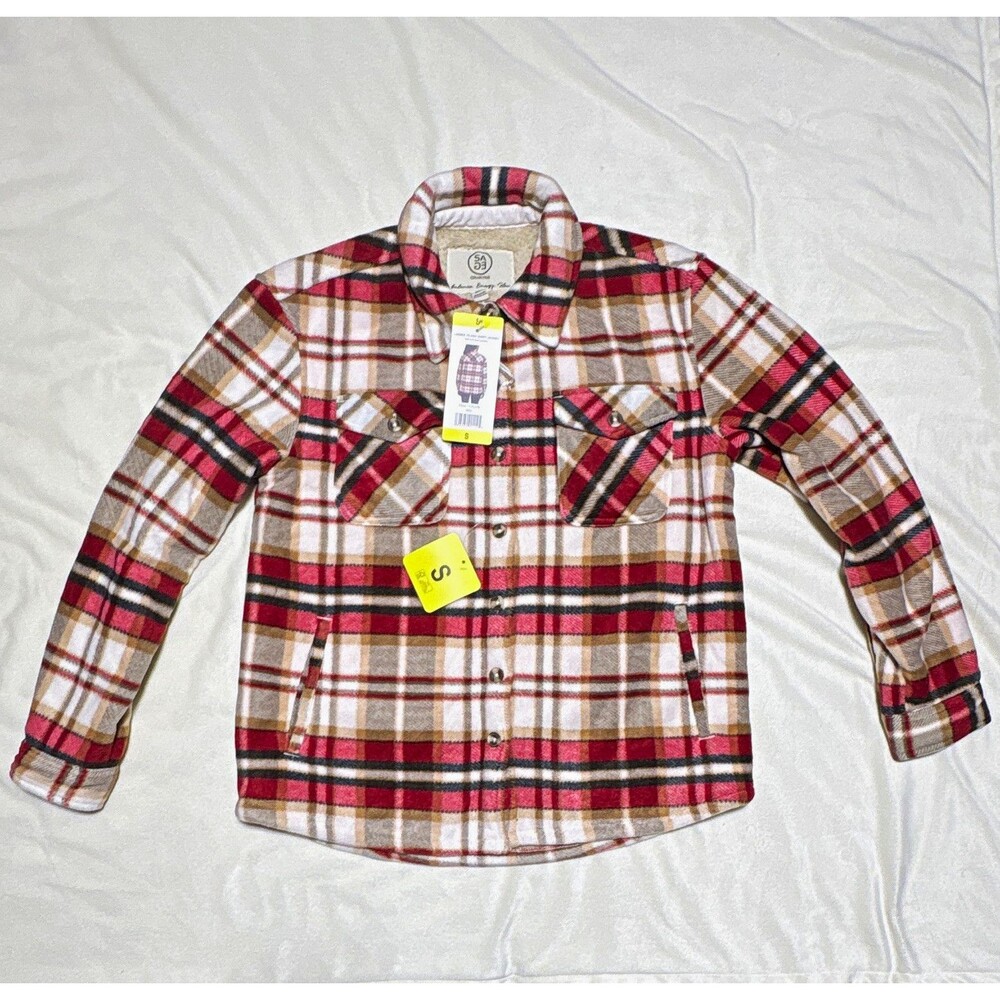 SAGE Collective Lumber Plaid Fleece-Lined Snap/Button Front Shacket Men S